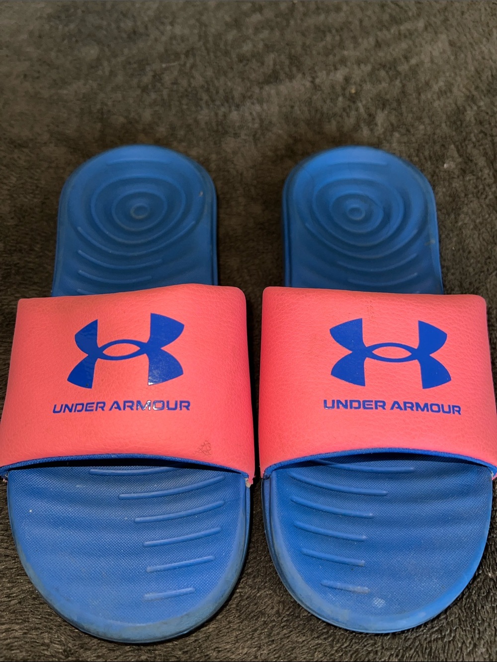 Under Armour Kids Blue and Pink Slide Sandals with Logo